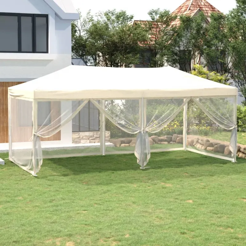 cort pliabil pentru petrecere, pereti laterali, crem, 3x6 m
