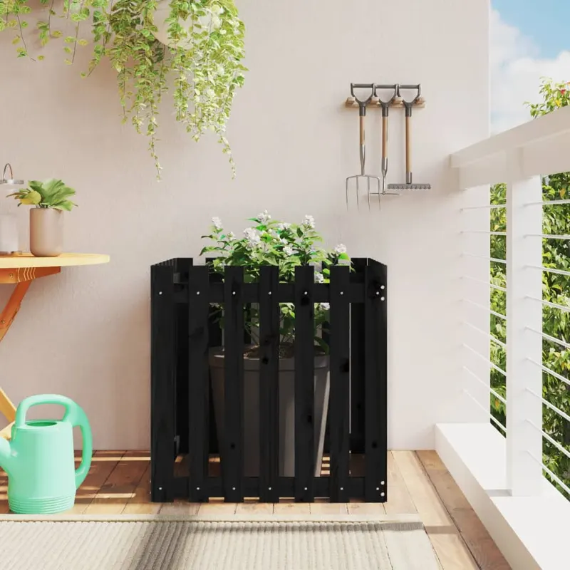 jardiniera gradina design gard negru 70x70x70 cm lemn masiv pin