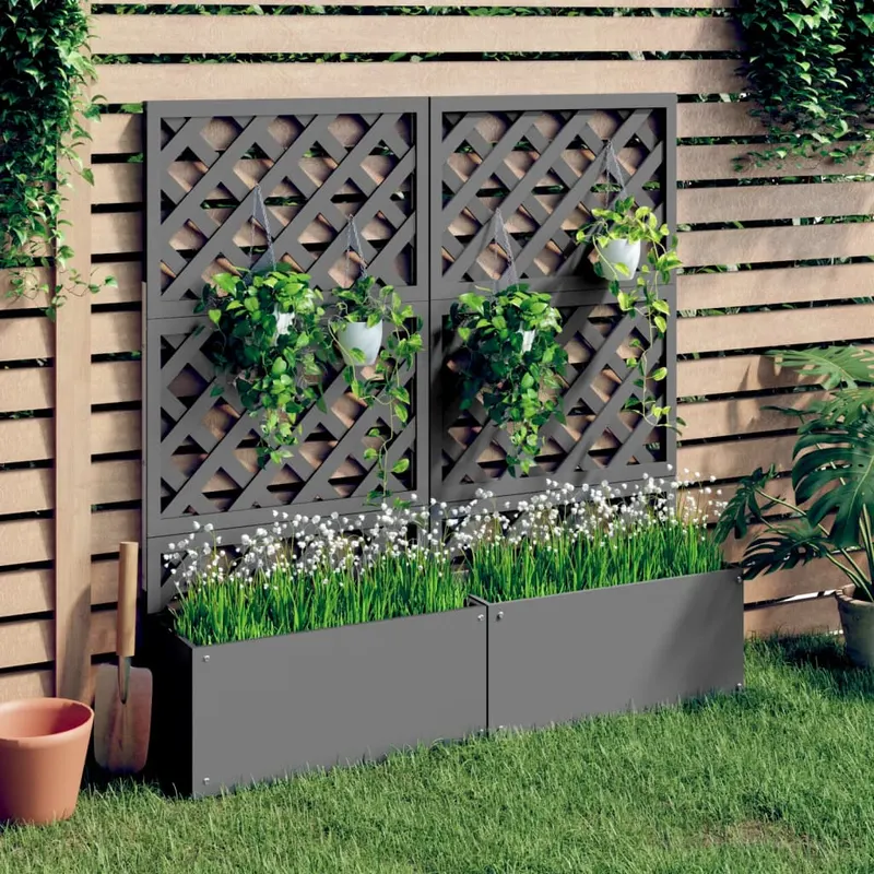 jardiniere cu spalier, 2 buc., gri, 65x33x135 cm, wpc