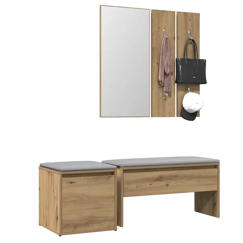 set de mobilier pentru hol din lemn de stejar artizanal