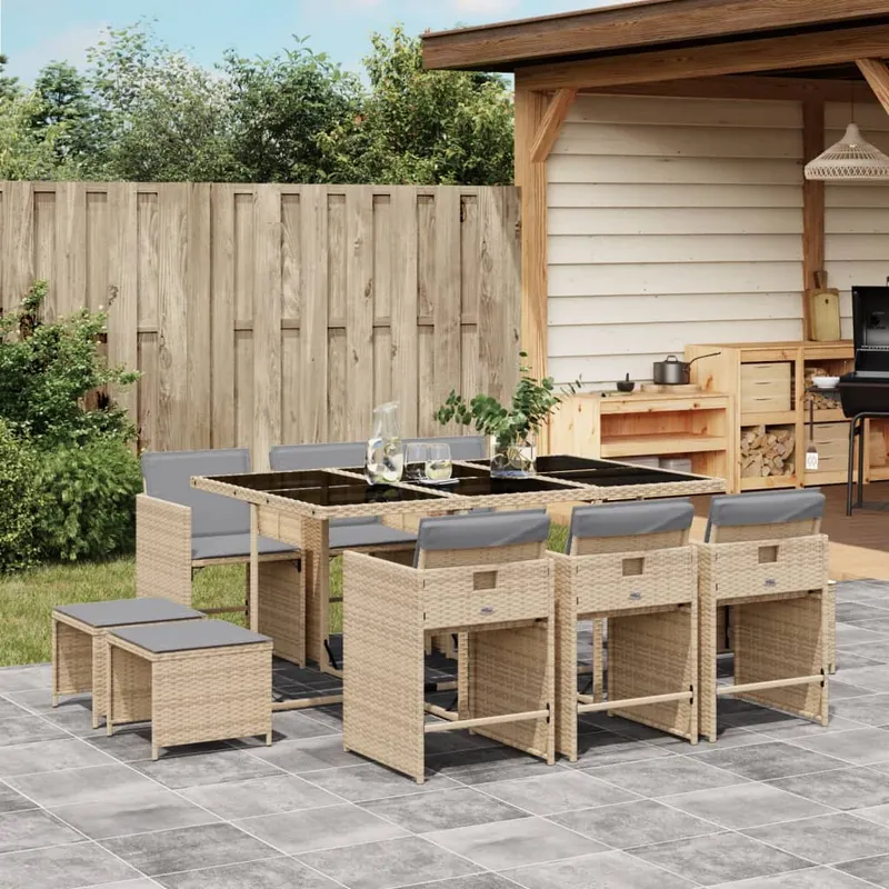 set mobilier gradina cu perne, 11 piese bej combinat poliratan