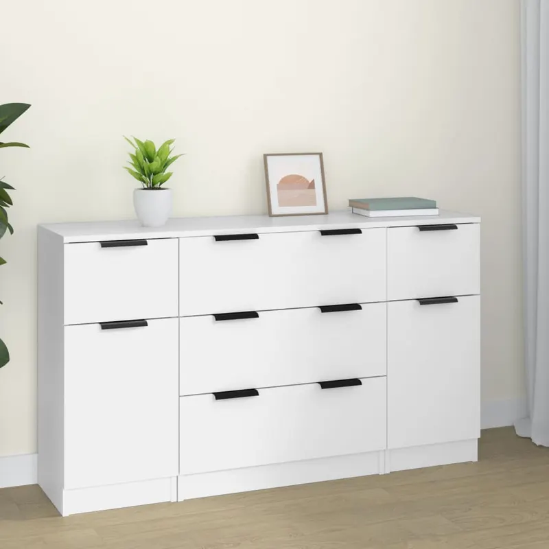 set servanta, 3 piese, alb, lemn prelucrat