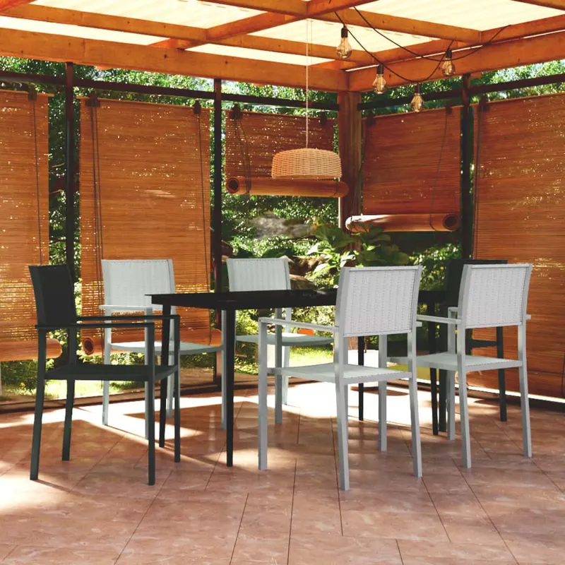 set mobilier pentru gradina, alb si negru, 7 piese