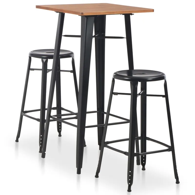 set mobilier de bar, 3 piese, negru, otel