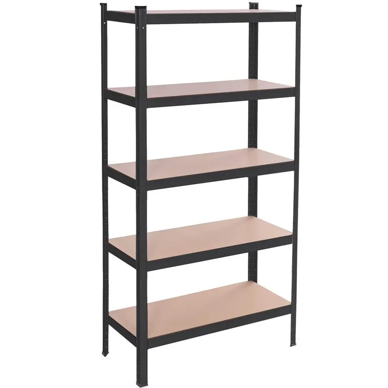 Raft metalic depozitare cu 5 polite MDF, capacitate 675 kg, 75x30x150 cm, negru