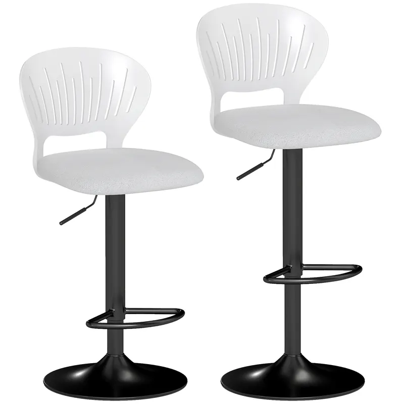 HOMCOM Set de 2 taburete de bar rotative 360°, reglabile 84-105 cm, spătar gol, suport picioare, alb
