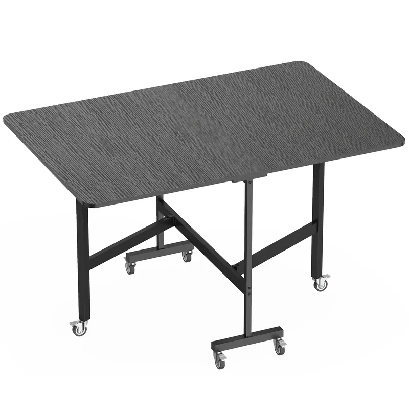 HOMCOM Masă de Dining Pliabilă, Masă de Bucătărie Rabatabilă cu Roți cu Frână pentru 4-6 Persoane, Birou Compact cu Cadru din Oțel, pentru Living, 120x80x73 cm, Negru cu Efect de Lemn