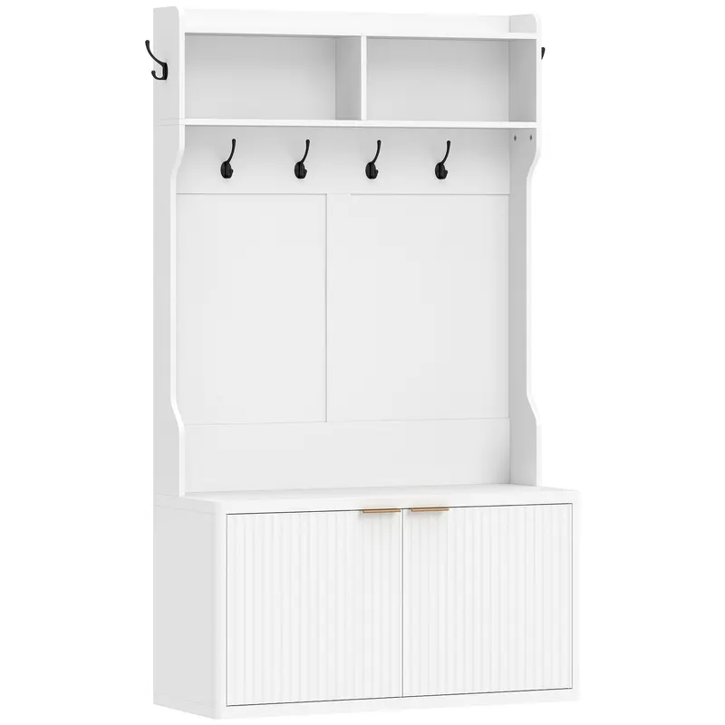 HOMCOM Cuier pantofar 4 în 1 cuier modern cu raft deschis pentru hol intrare dormitor 100x38x172 cm Alb