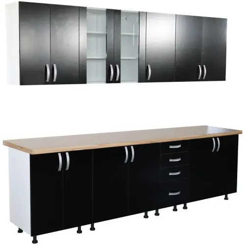 Bucatarie Zebra 260 cm din PAL Negru cu blat termoizolant crem