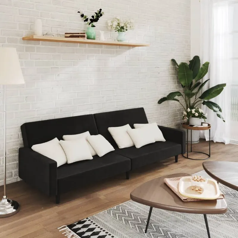 canapea extensibila cu 2 locuri, negru, catifea