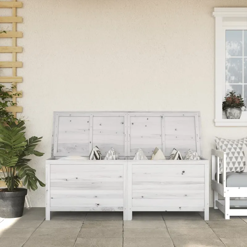 lada depozitare de gradina alb 150x50x56,5 cm lemn masiv brad
