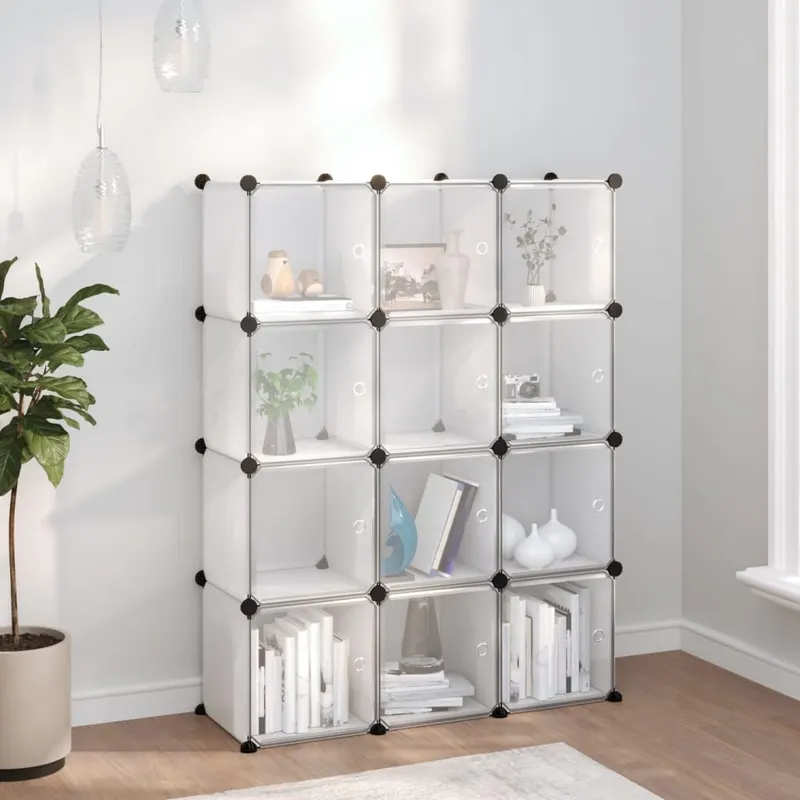 organizator cub de depozitare cu usi, 12 cuburi, transparent pp