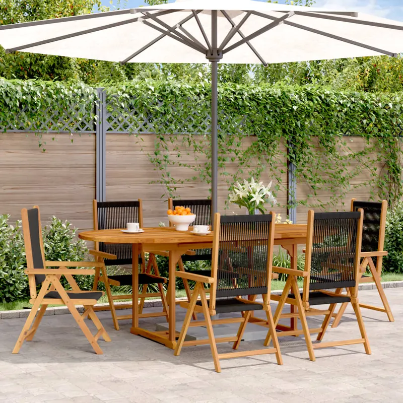set mobilier de gradina 7 piese polipropilena neagra/lemn masiv