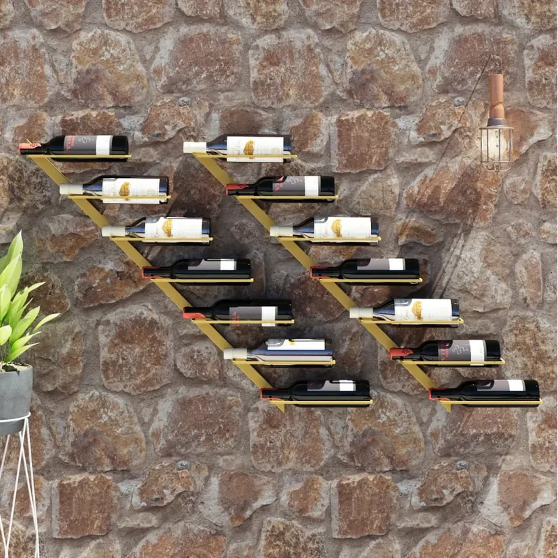 suport sticle vin montat pe perete,2 buc.,7 sticle,auriu, metal