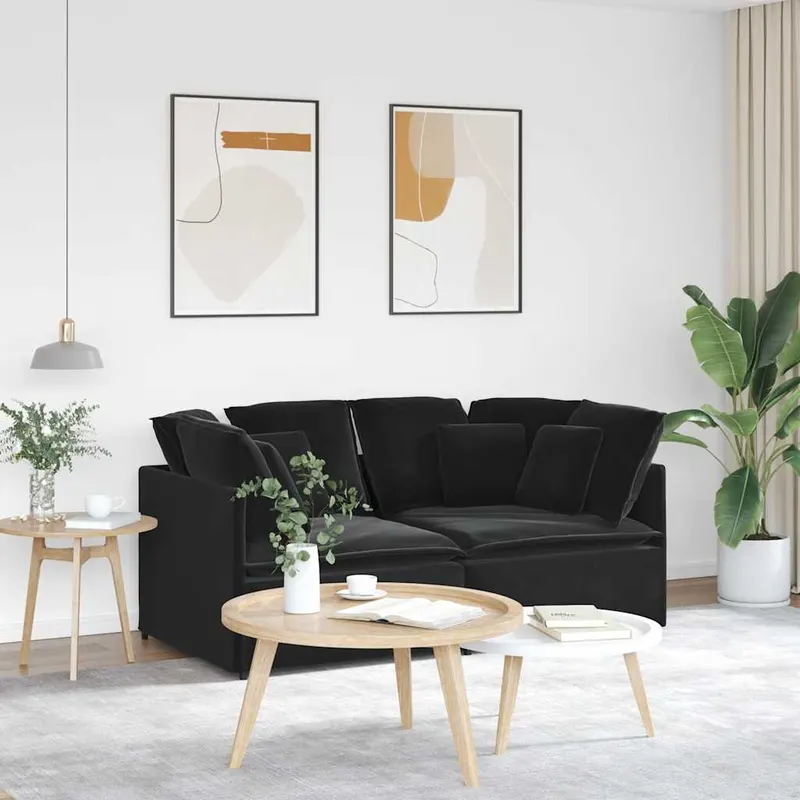 canapea modulara cu perne, negru, catifea