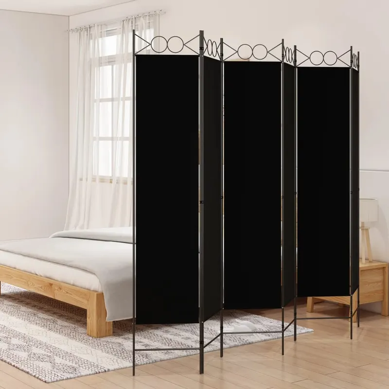 paravan de camera cu 6 panouri, negru, 240x200 cm, textil