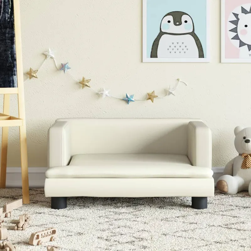 canapea pentru copii, crem, 60x40x30 cm, piele ecologica