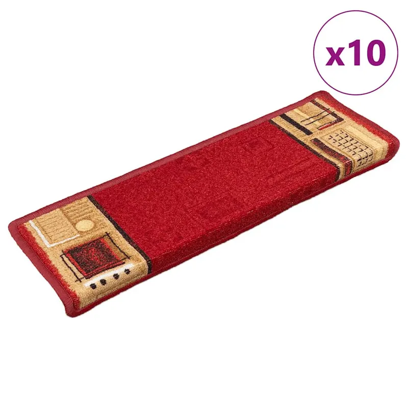 covorase pentru scari autoadezive, 10 buc., rosu, 65x21x4 cm