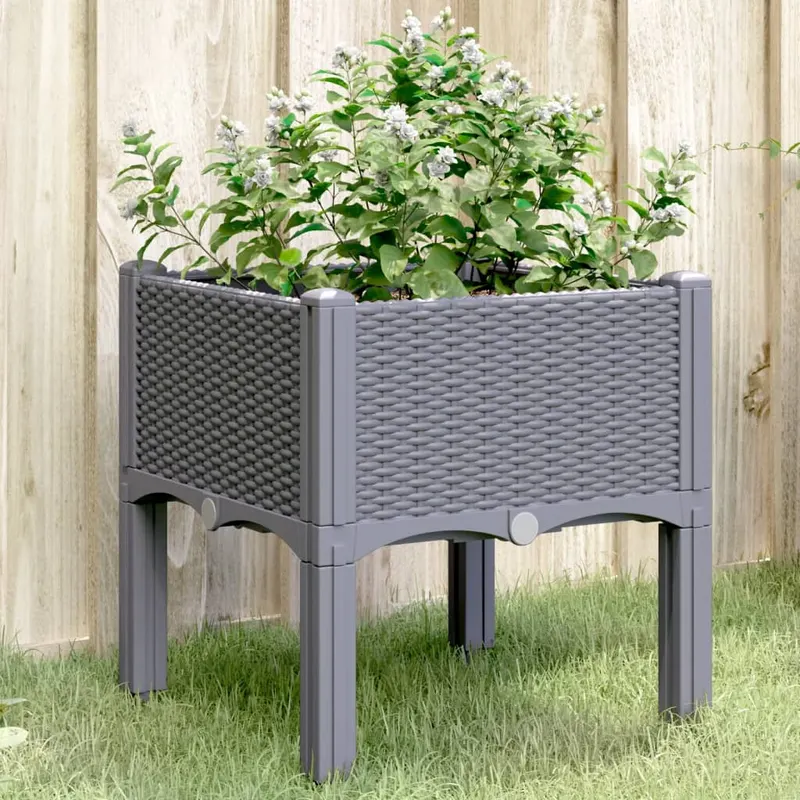 Jardiniera de gradina cu picioare, albastru gri, 40x40x42 cm, pp