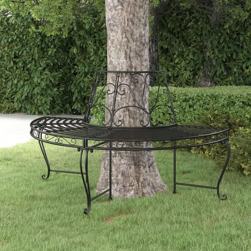 banca circulara de copac, negru, Ø160 cm, otel