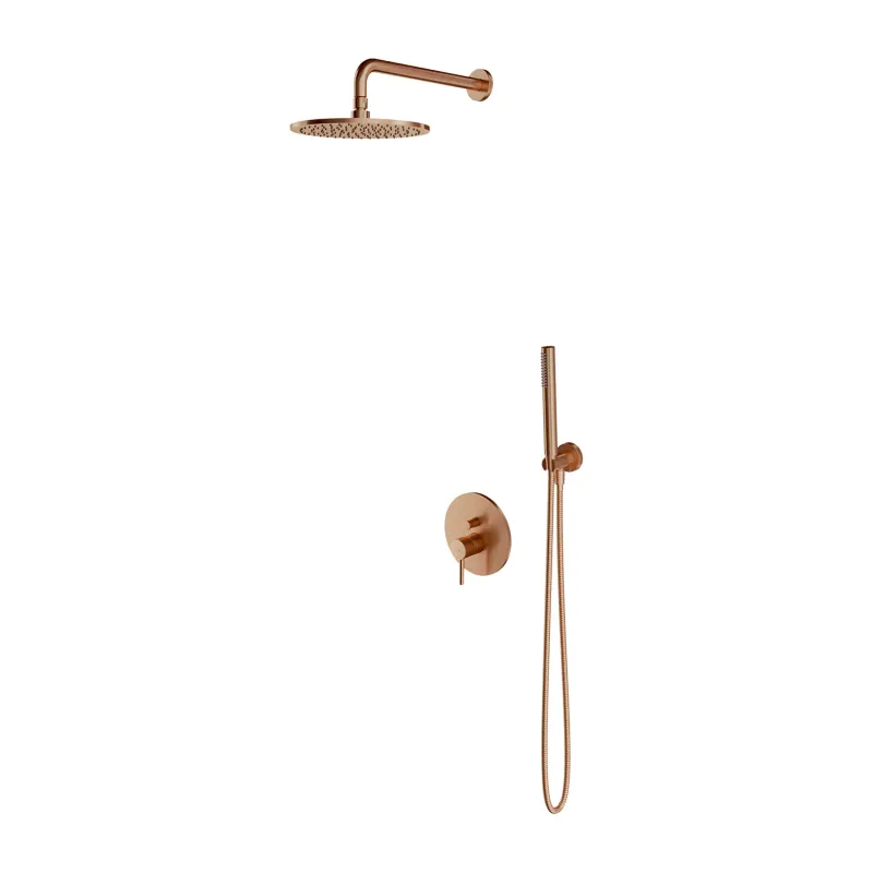 Set de dus cu baterie incastrata, cu corp, diametru 25 cm, cupru periat, OMNIRES Y