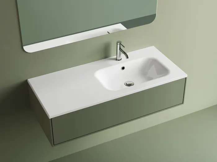 Lavoar baie din compozit 106x46 cm, alb lucios, dreptunghiular, montaj suspendat sau incastrat Special 106