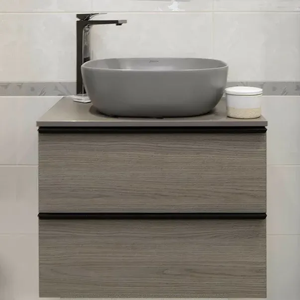 Lavoar pe blat Fluminia Calio-MG, 42 cm, patrat, garantie 2 ani, gri mat