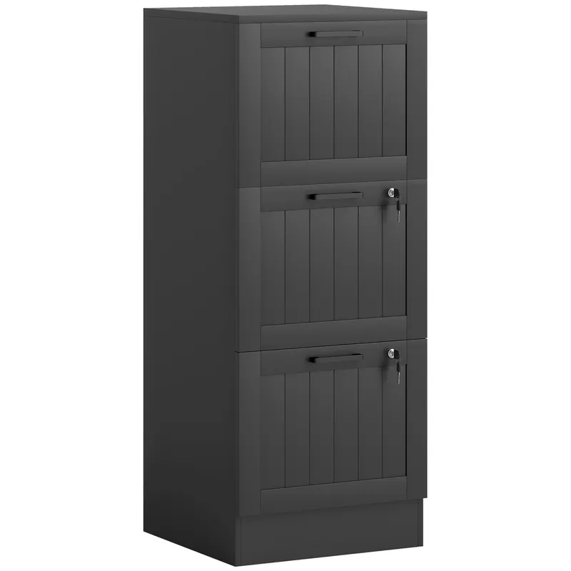 HOMCOM Corp birou, mobilier depozitare din lemn 3 sertare și încuietoare, șine suspendate reglabile, 40 x 40 x 101 cm, negru