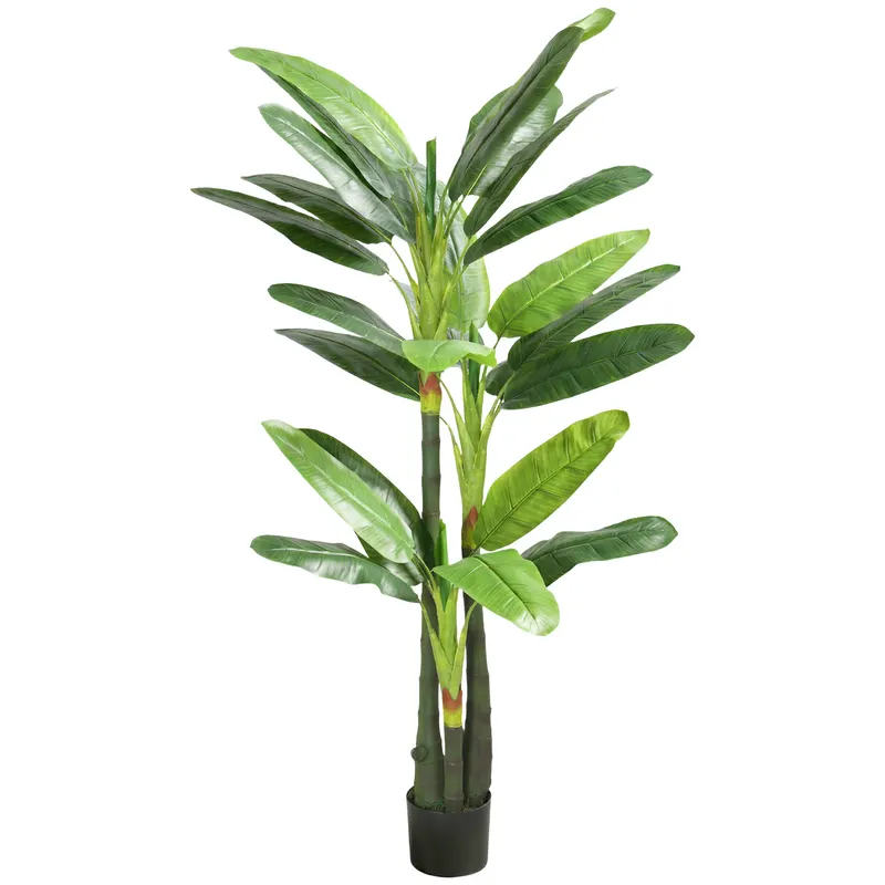 HOMCOM Arbore Artificial de Banan 180 cm cu Ghiveci, Plantă Falsă cu 18 Frunze pentru Decor Interior sau Birou, Verde