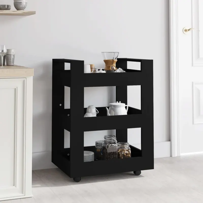 carucior de bucatarie, negru, 60x45x80 cm, lemn prelucrat