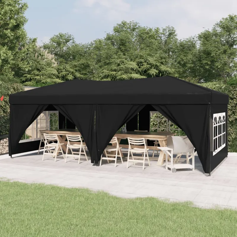 cort pliabil pentru petrecere, pereti laterali, negru, 3x6 m