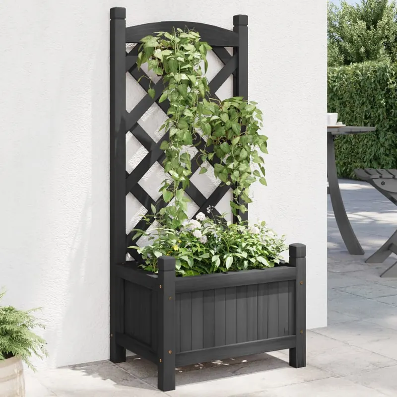 jardiniera cu spalier, negru, lemn masiv de brad