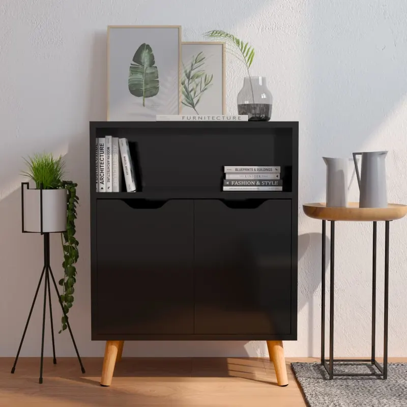 servanta, negru extralucios, 60x30x72 cm, lemn prelucrat