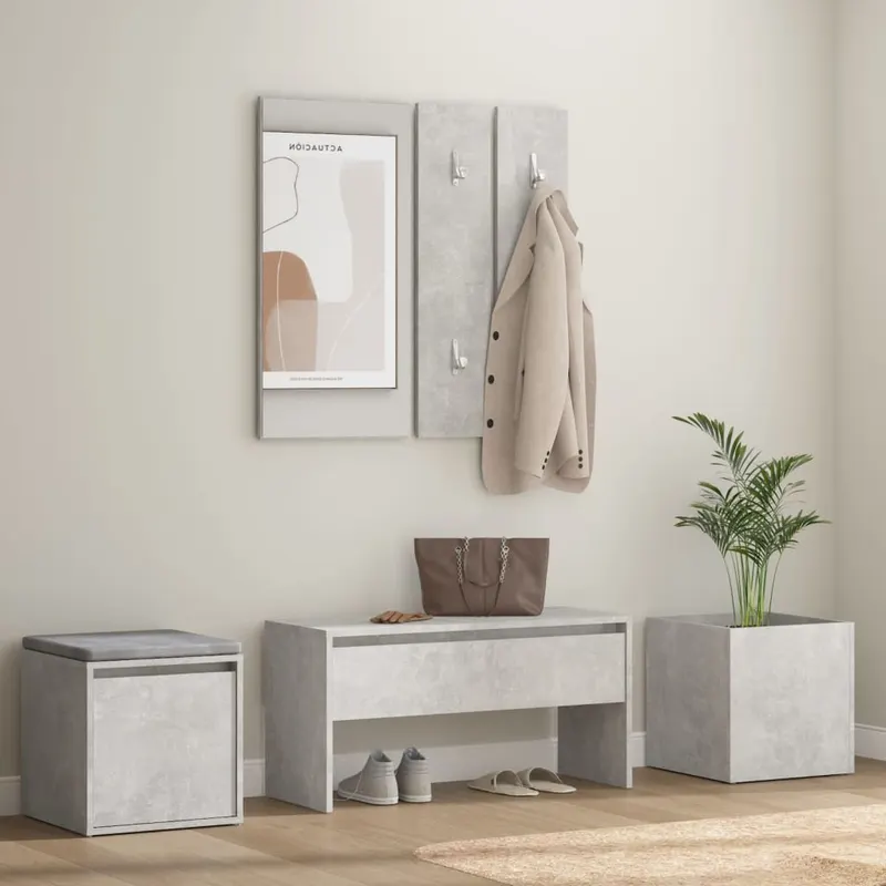 set de mobilier pentru hol, gri beton, lemn prelucrat