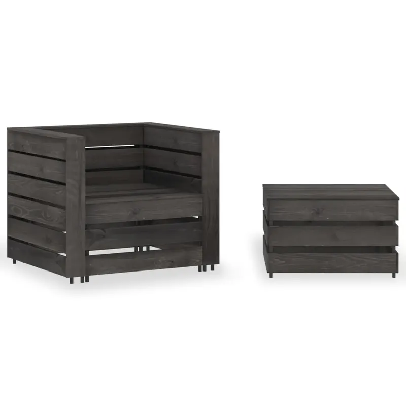 set mobilier de gradina paleti, 2 piese, gri, lemn pin tratat