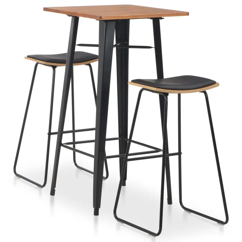 set mobilier de bar, 3 piese, negru, otel