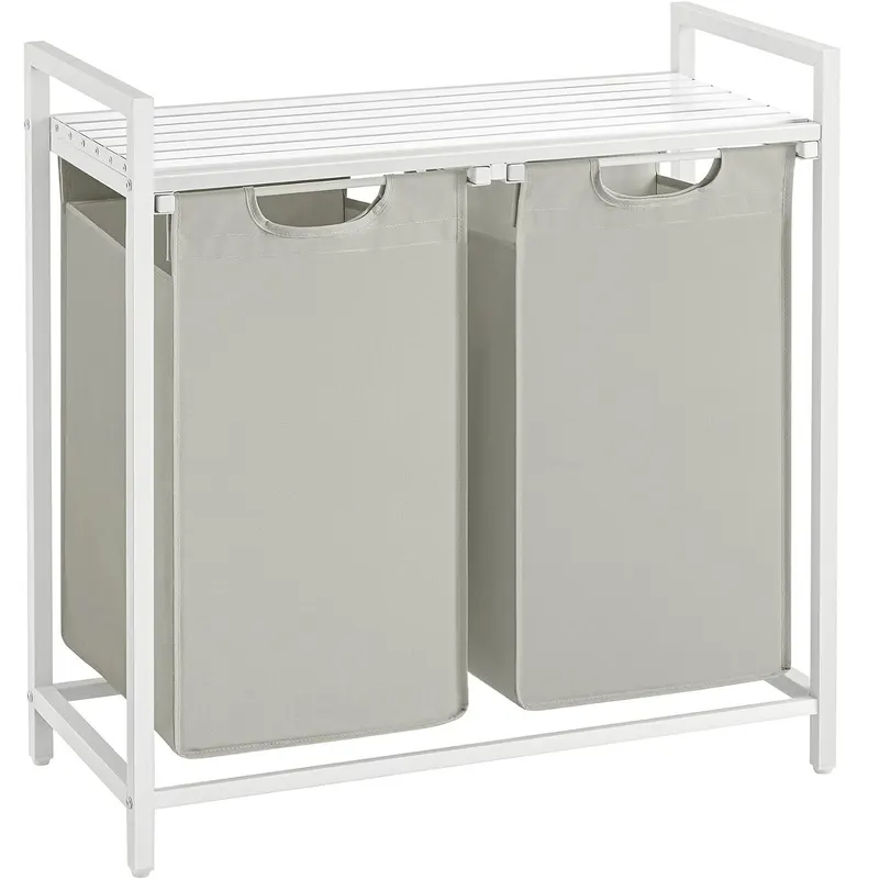 Cos rufe 2 compartimente saci detasabili raft metalic, 73x33x72 cm, ventilatie naturala, alb