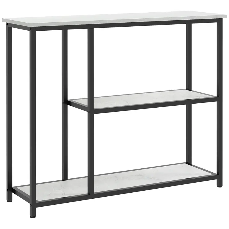 HOMCOM Consola in design industrial, 2 rafturi, aspect de marmura, Negru + Alb