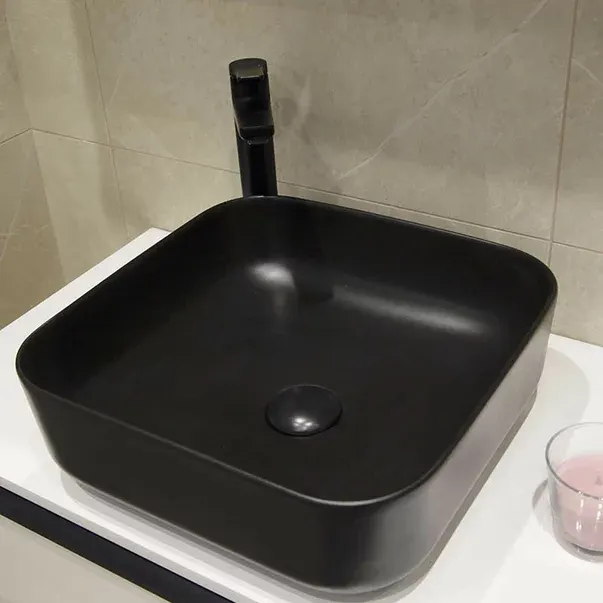 Lavoar pe blat Fluminia Andra, 38.5 cm, patrat, garantie 2 ani, negru mat