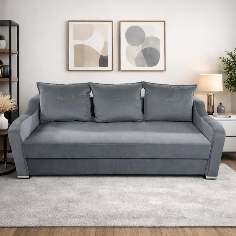 Canapea GIULIA extensibila, 3 locuri, cu lada de depozitare, catifea gri , 220x100x80 Gri