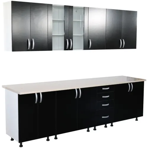 Bucatarie Zebra 260 cm din PAL Negru cu blat termoizolant alb/bej