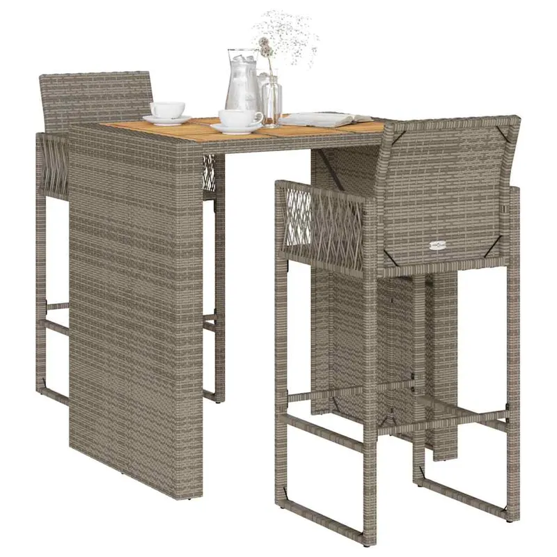 Set bar de gradina 3 piese fara perne salcam din polirattan gri