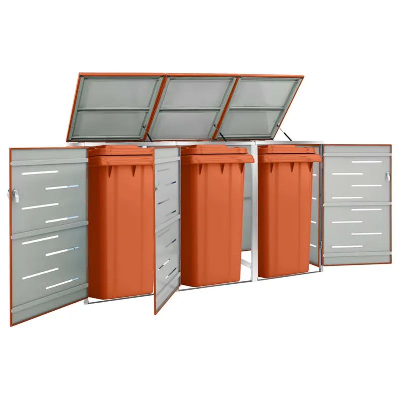 Magazie pentru trei pubele, 207x77,5x112,5 cm, otel inoxidabil