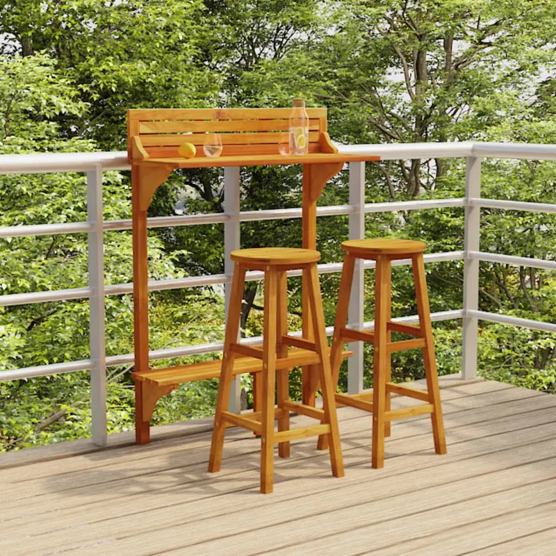 set mobilier de bar de balcon, 3 piese, lemn masiv de acacia