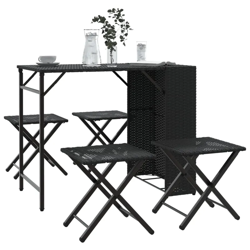 set mobilier de gradina, pliabil, 5 piese, negru, poliratan
