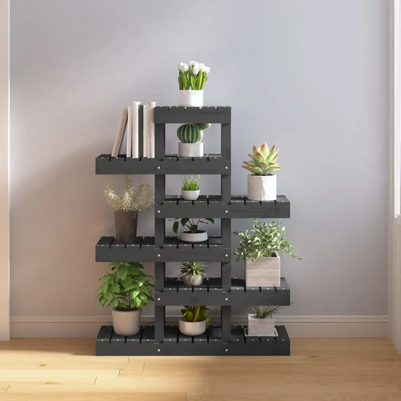 suport pentru plante, gri, 85x25x109,5 cm, lemn masiv de pin