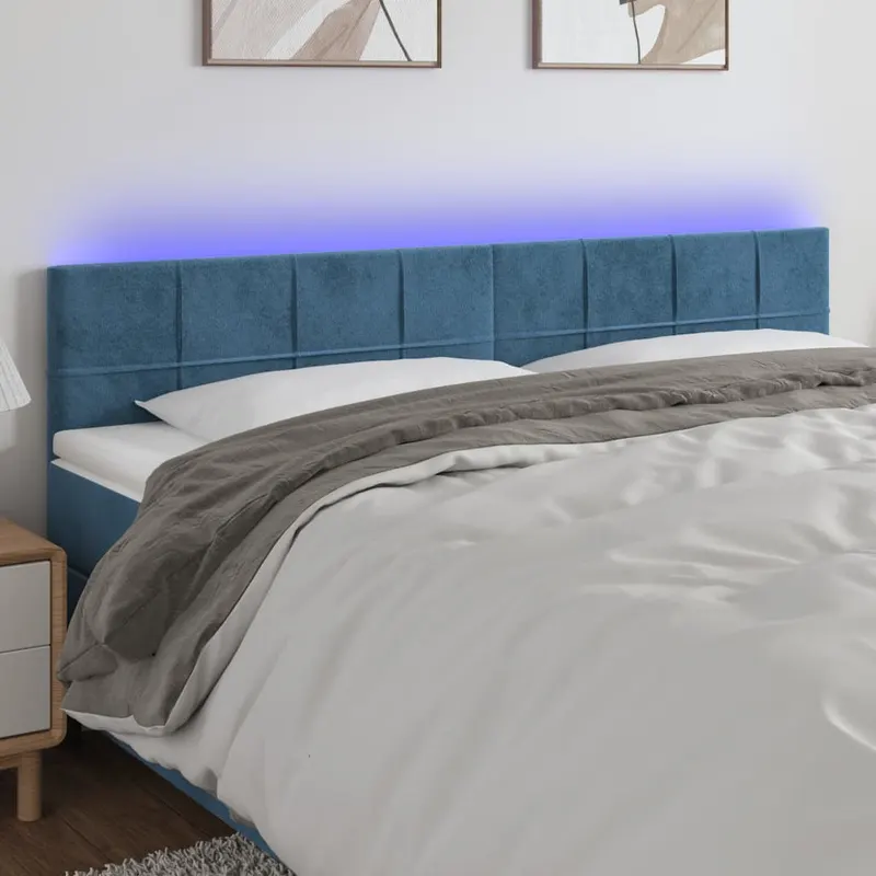 tablie de pat cu led, albastru inchis, 180x5x78/88 cm, catifea