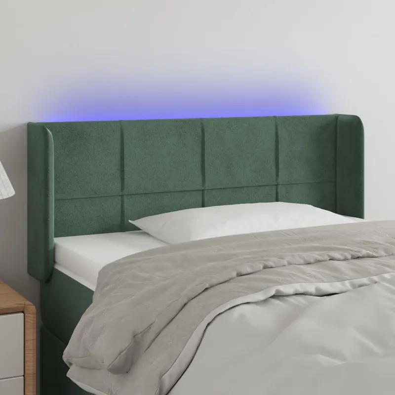 tablie de pat cu led, verde inchis, 103x16x78/88 cm, catifea