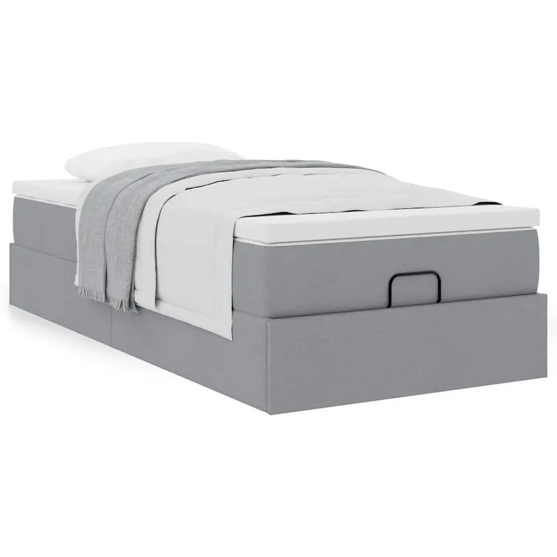 cadru de pat otoman cu saltea tesatura gri deschis 90x190cm