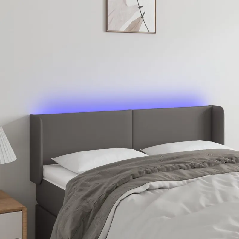 tablie de pat cu led, gri, 147x16x78/88 cm, piele ecologica